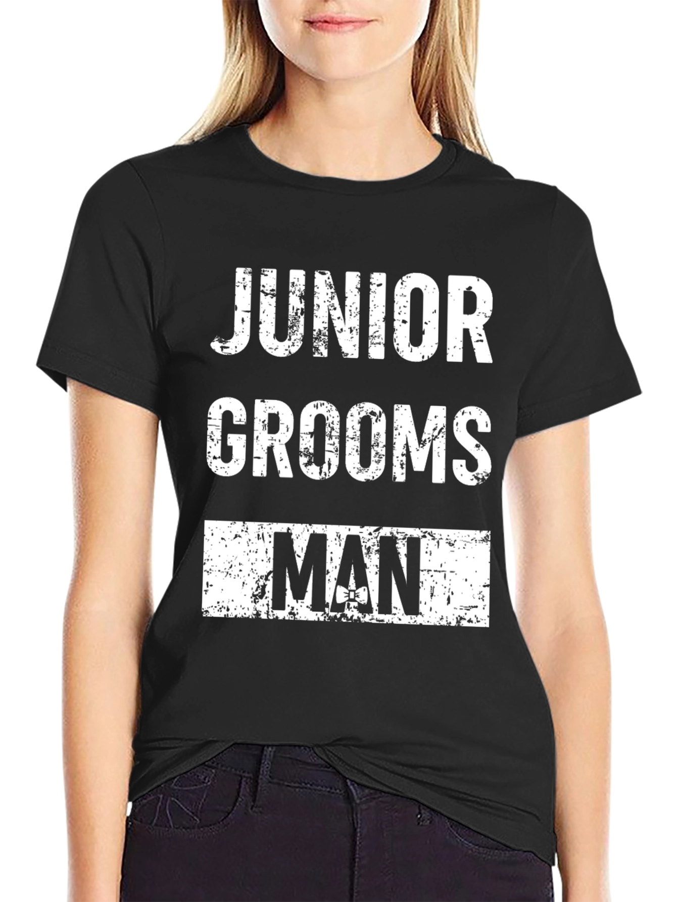 Junior Groomsman Black Cotton Graphic T-Shirt