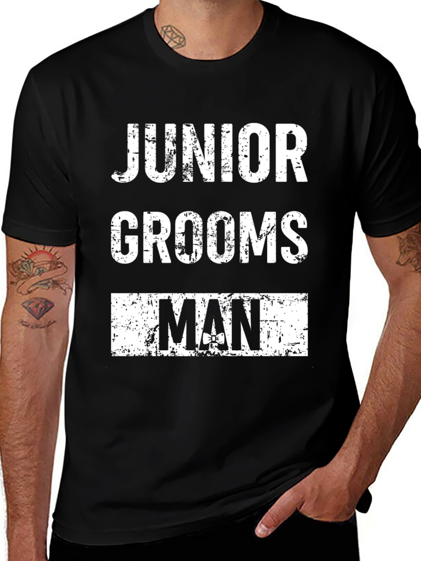 Junior Groomsman Black Cotton Graphic T-Shirt