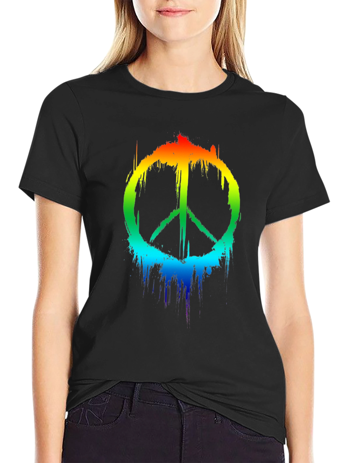 Rainbow Peace Sign Black T-Shirt