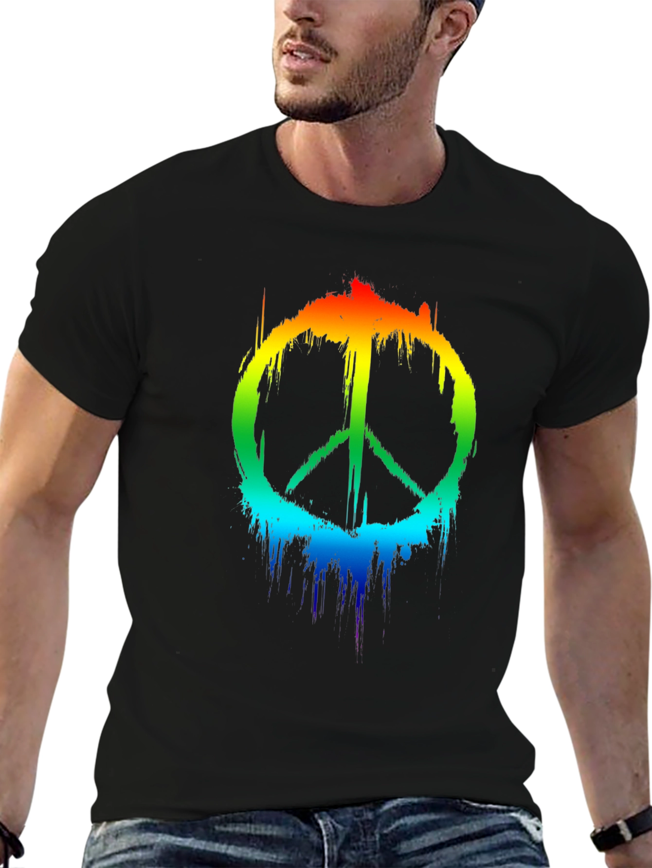 Rainbow Peace Sign Black T-Shirt