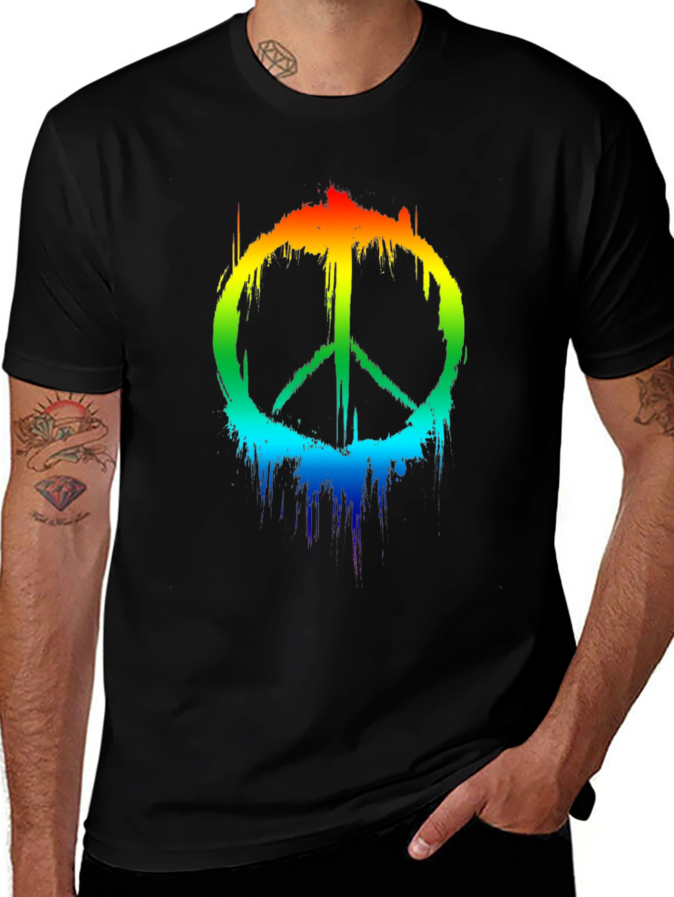 Rainbow Peace Sign Black T-Shirt