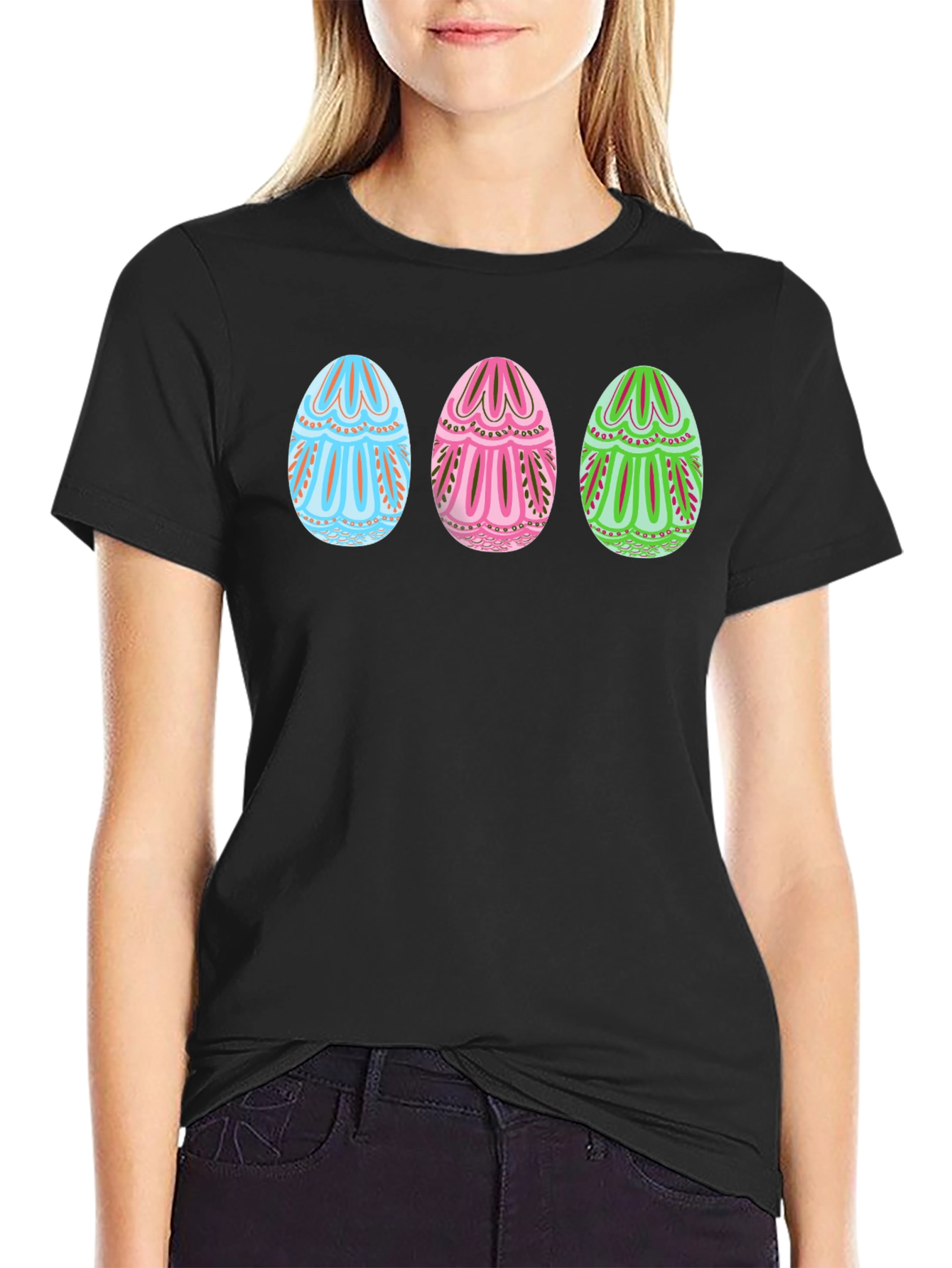Easter Egg Pattern Crew Neck T-Shirt