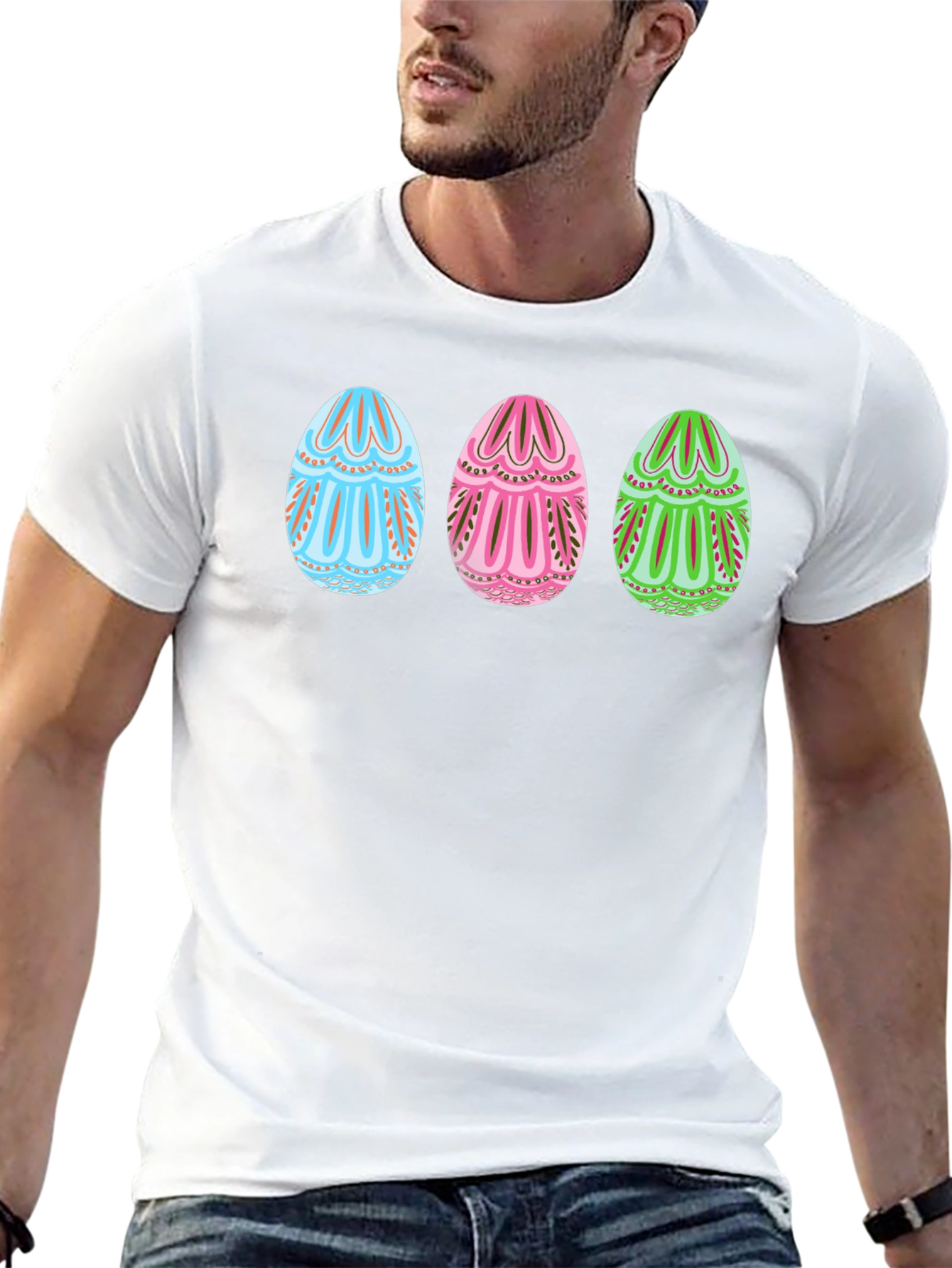 Easter Egg Pattern Crew Neck T-Shirt