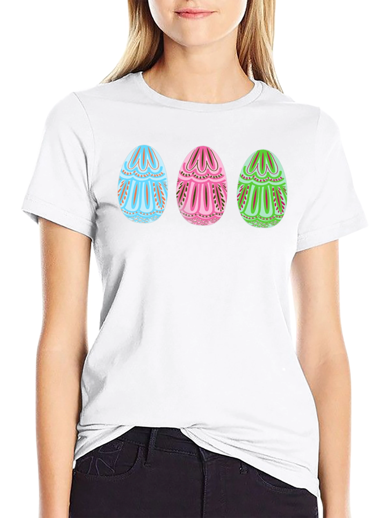 Easter Egg Pattern Crew Neck T-Shirt