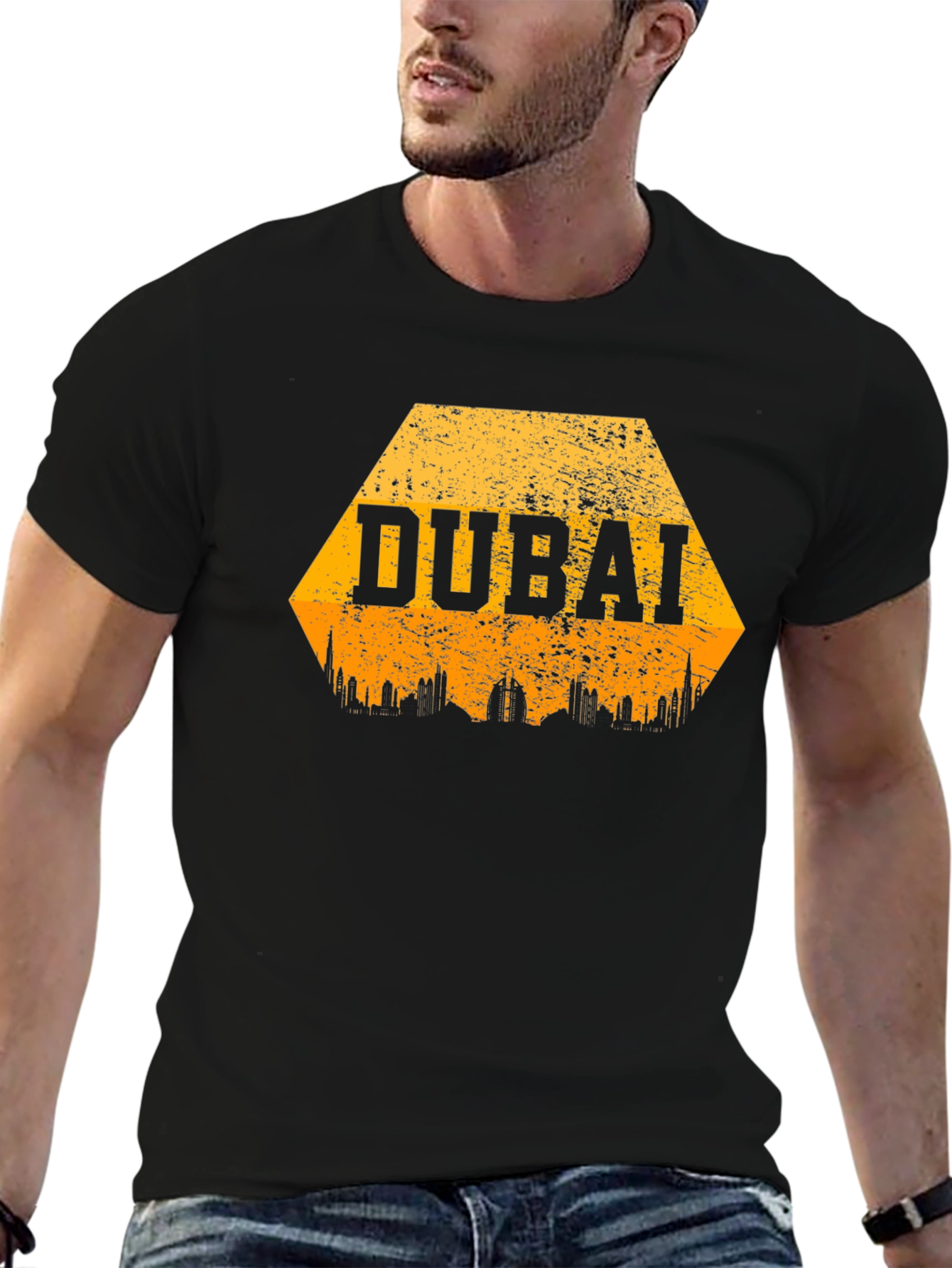 Dubai Skyline Graphic T-Shirt - Black Cotton Blend Tee