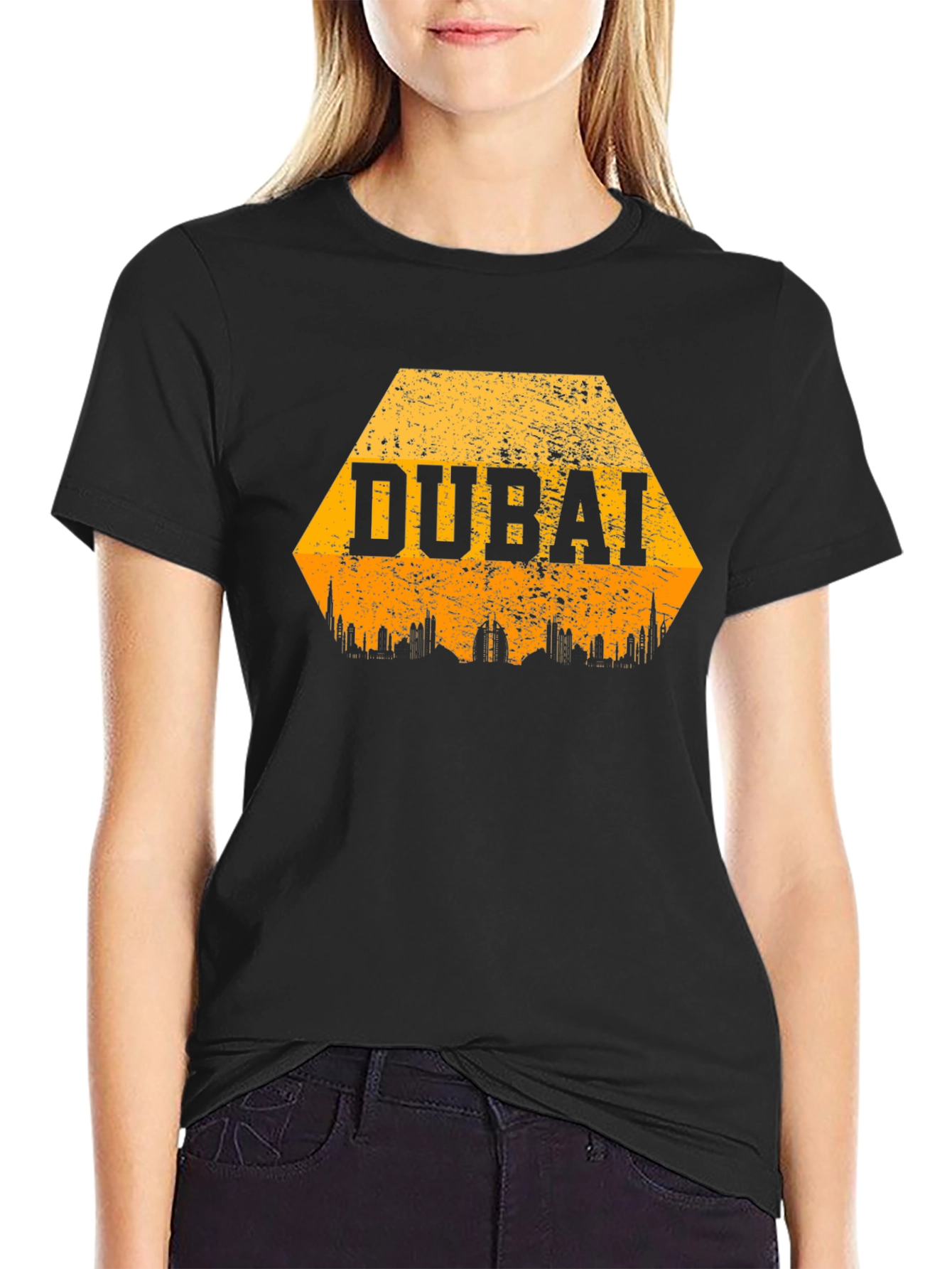 Dubai Skyline Graphic T-Shirt - Black Cotton Blend Tee