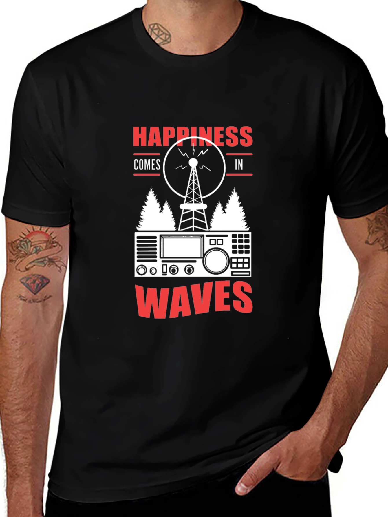 Happiness Comes in Waves Ham Radio T-Shirt