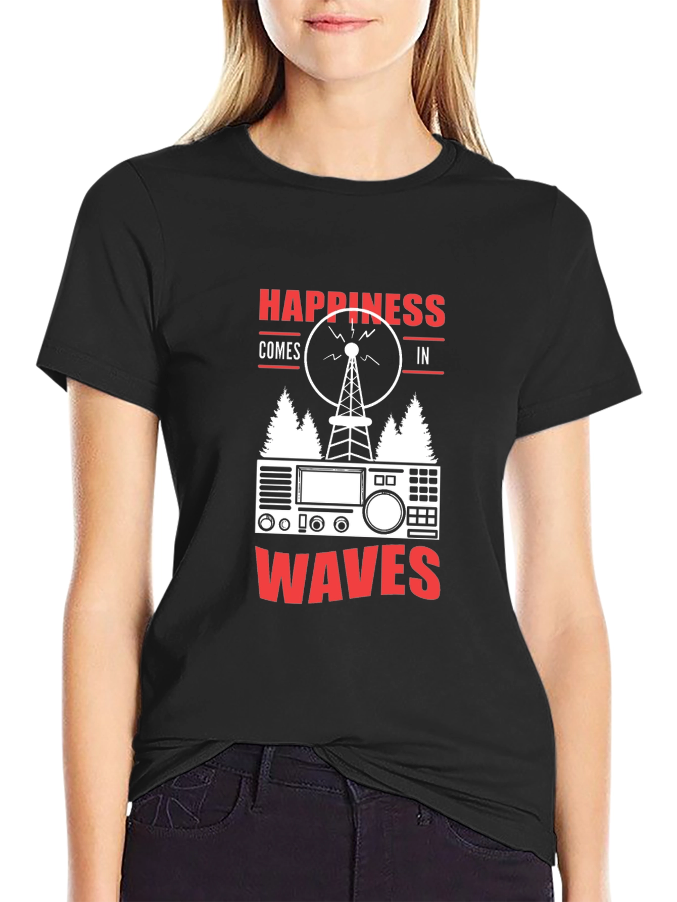Happiness Comes in Waves Ham Radio T-Shirt