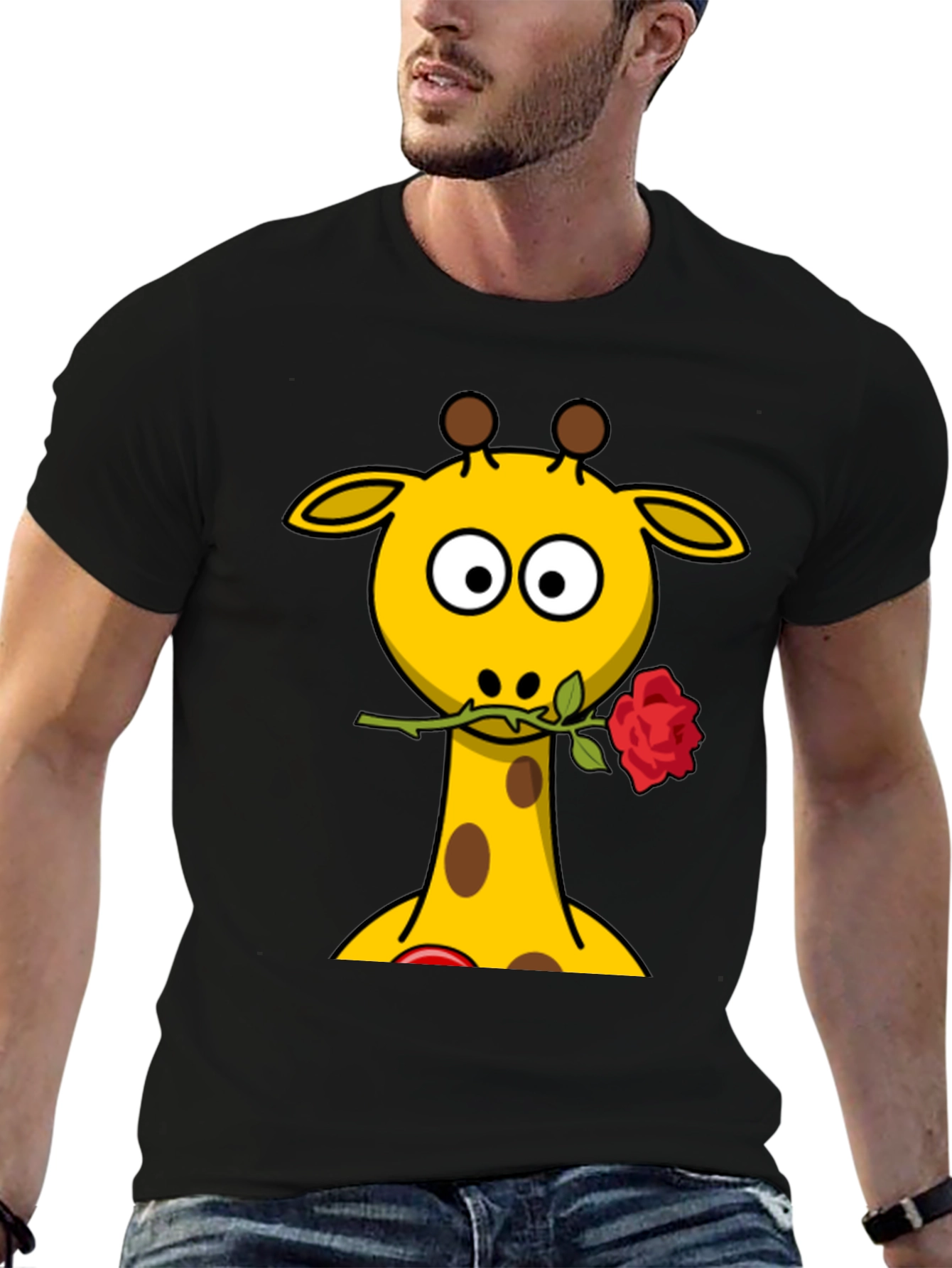 Giraffe Rose Graphic T-Shirt - Black