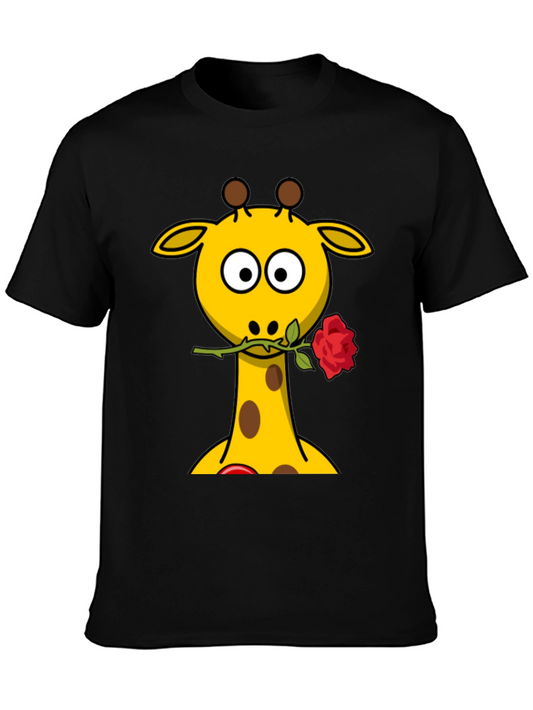 Giraffe Rose Graphic T-Shirt - Black