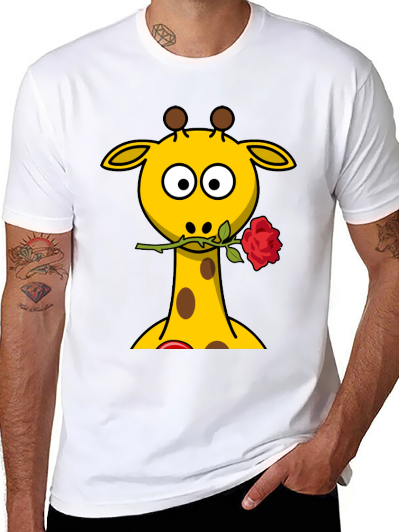 Giraffe Rose Graphic T-Shirt - Black