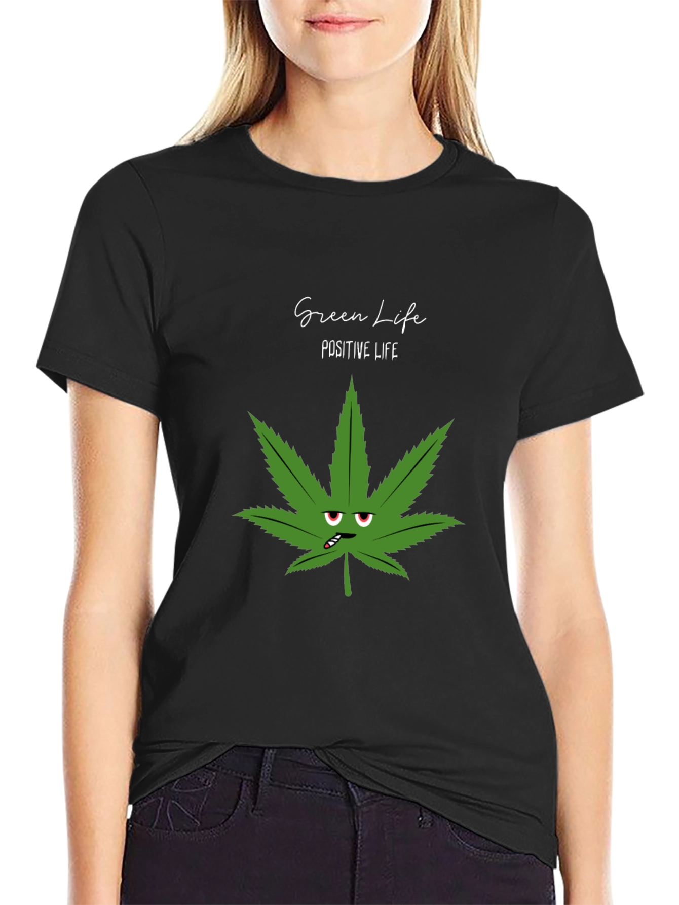 Green Life Positive Life Black Graphic Tee