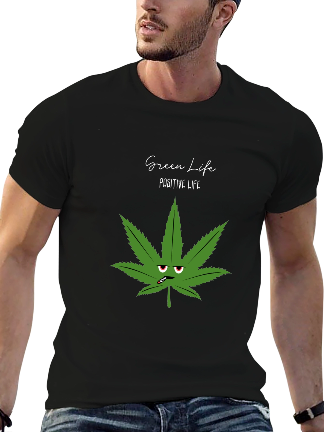 Green Life Positive Life Black Graphic Tee