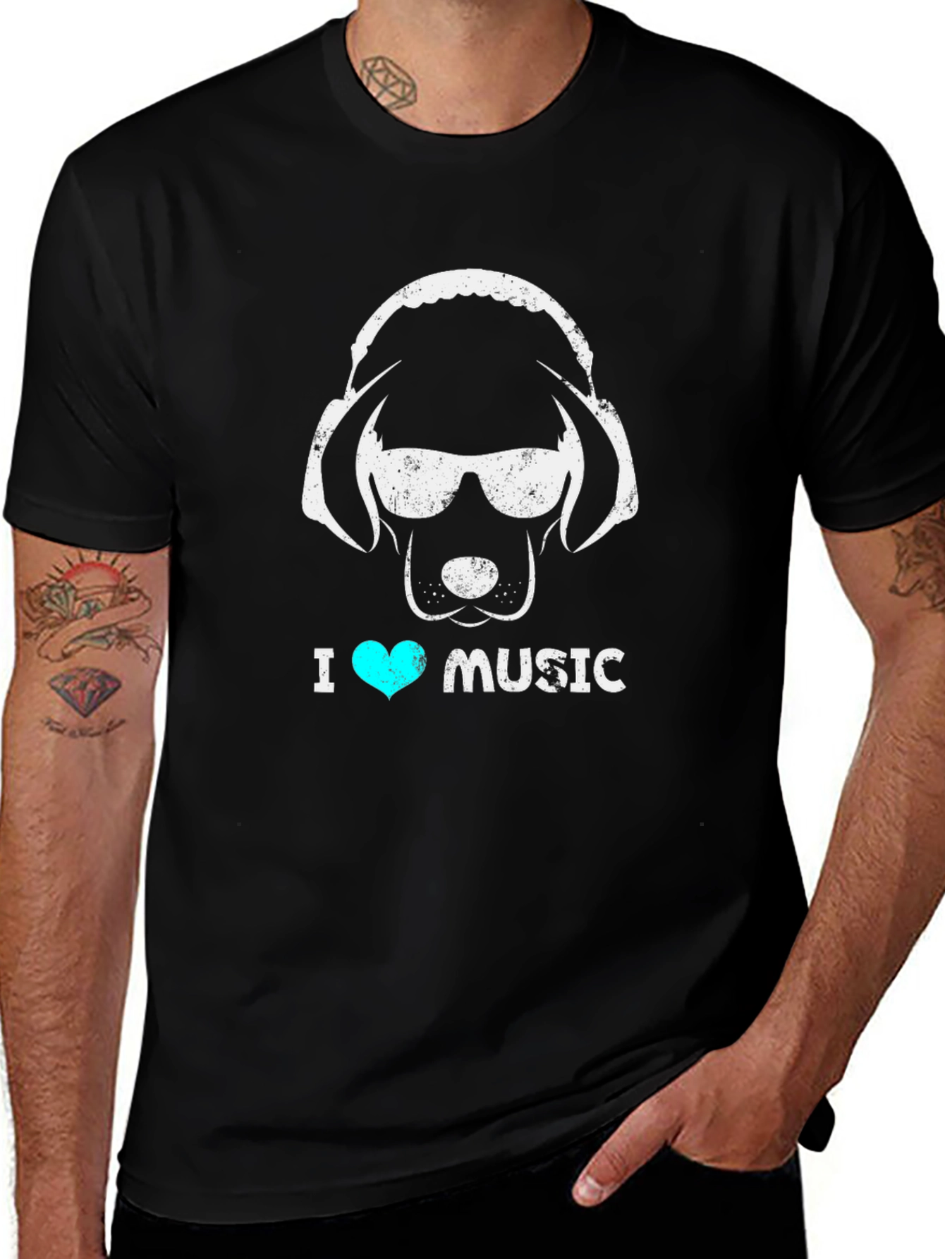 I Heart Music Dog Headphone T-Shirt