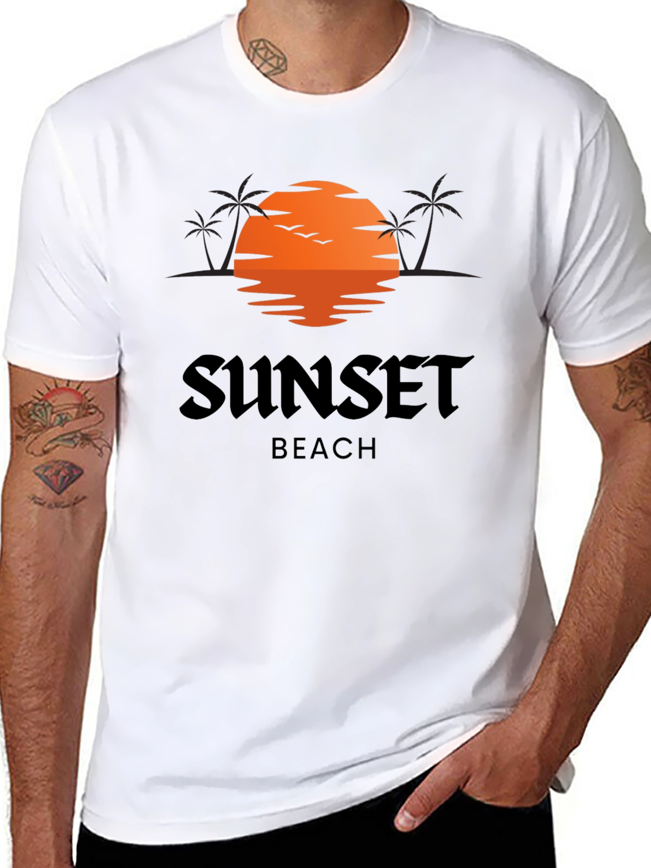 Sunset Beach Graphic Tee - Black Cotton T-Shirt