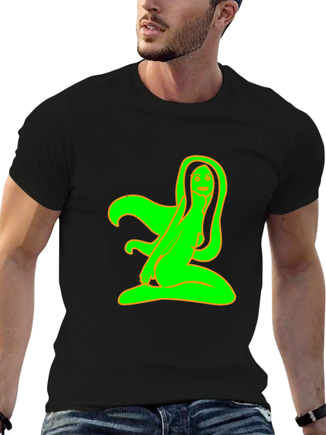 Black T-Shirt with Neon Green Graphic