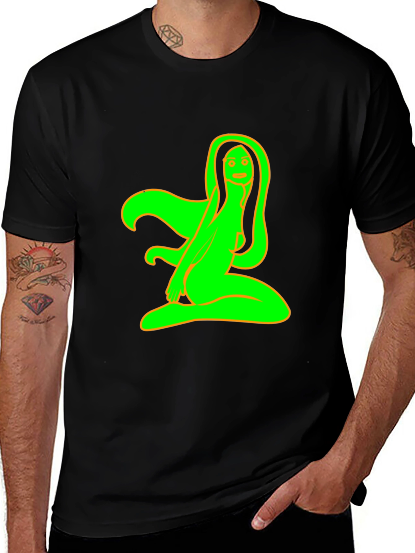 Black T-Shirt with Neon Green Graphic
