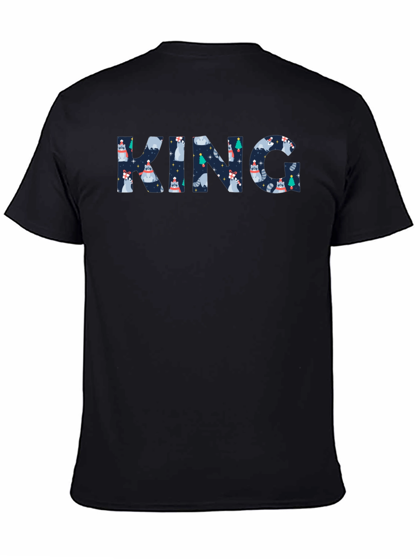King Raccoon Patterned Black T-Shirt