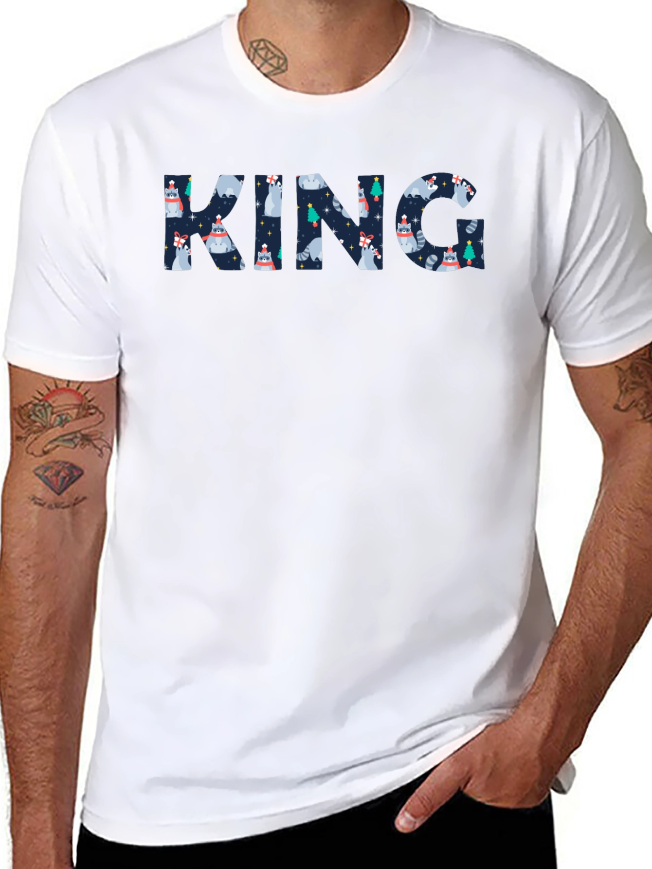 King Raccoon Patterned Black T-Shirt