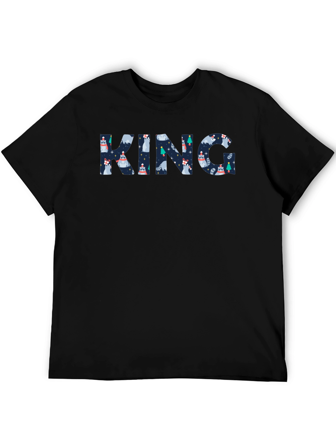 King Raccoon Patterned Black T-Shirt