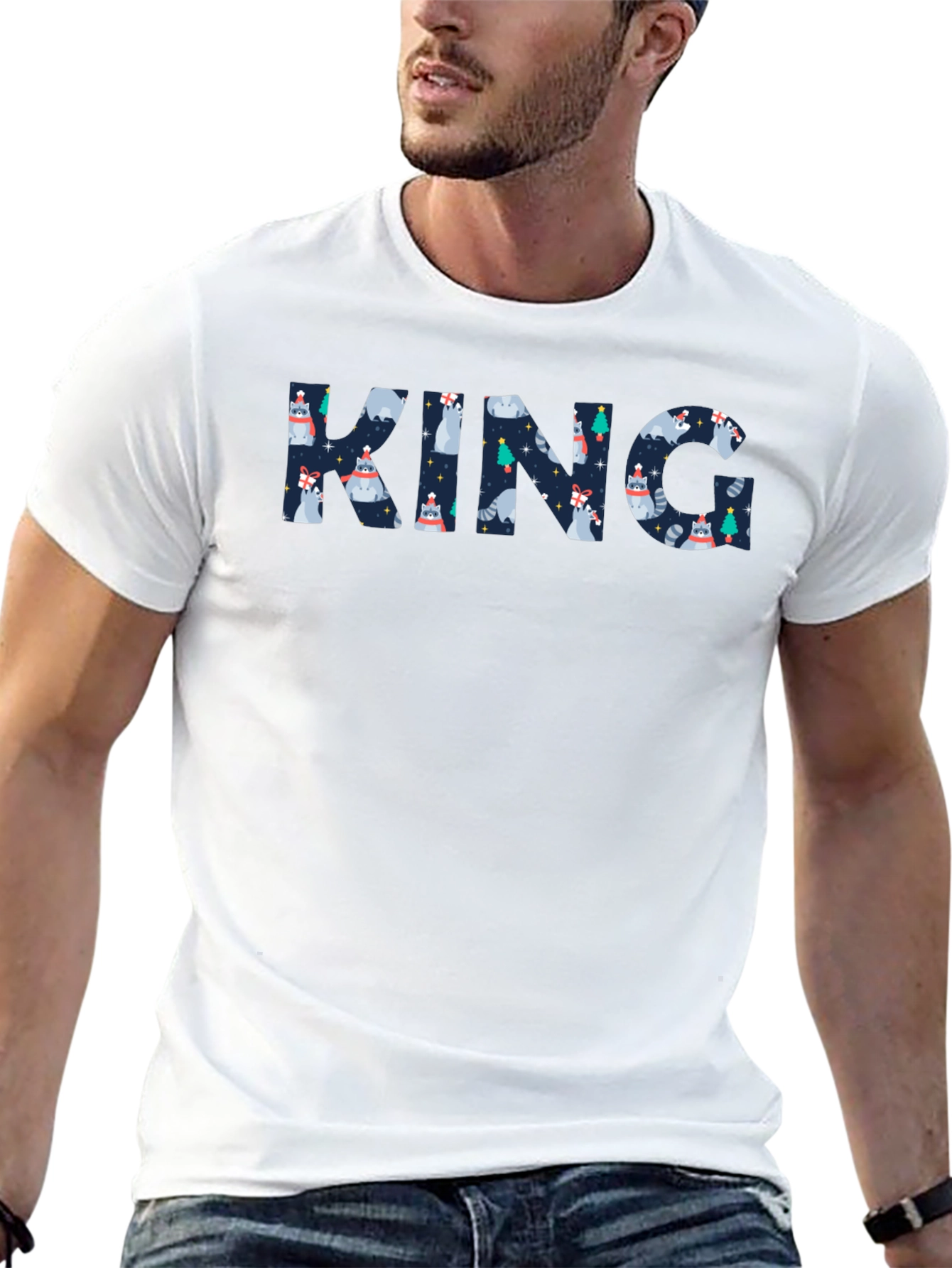 King Raccoon Patterned Black T-Shirt