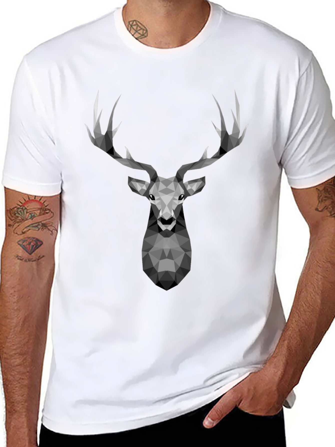 Geometric Deer Graphic Tee - Modern Style