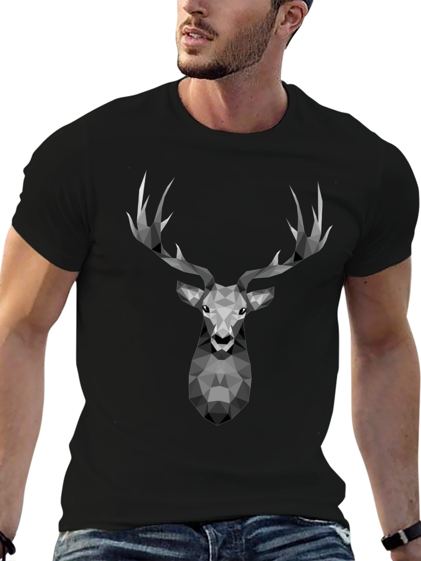 Geometric Deer Graphic Tee - Modern Style