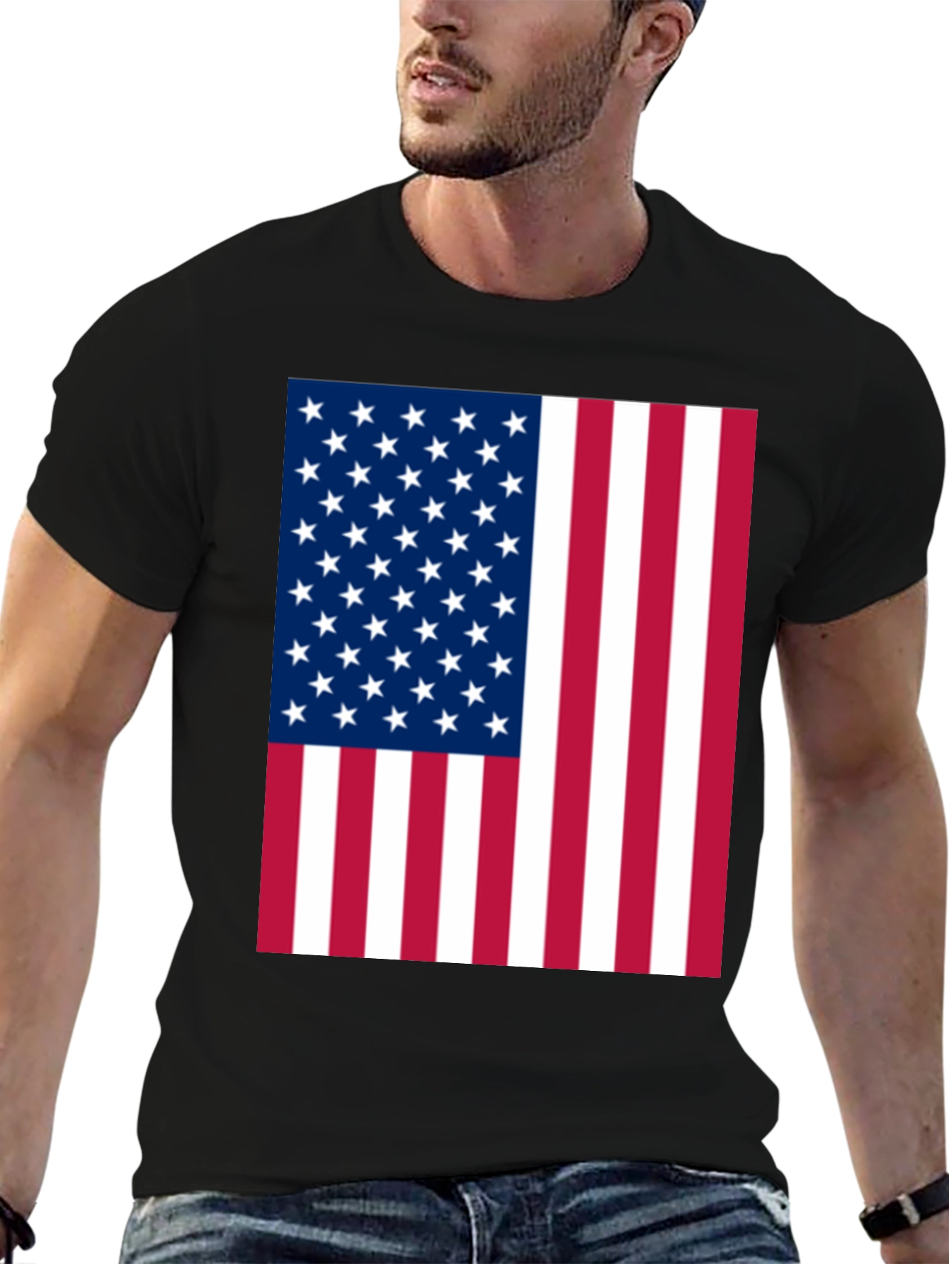American Flag Graphic Tee - Black Cotton T-Shirt