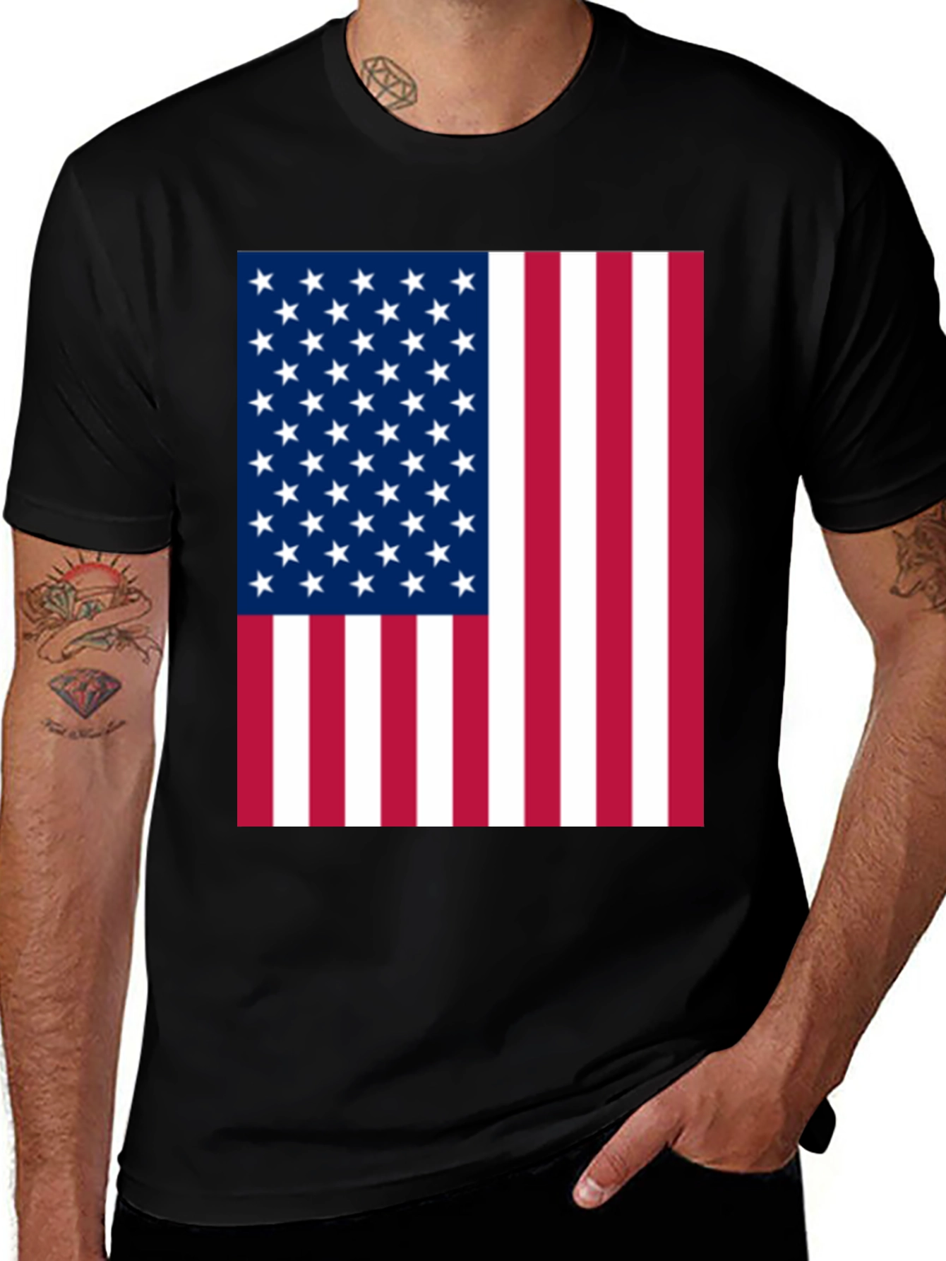 American Flag Graphic Tee - Black Cotton T-Shirt