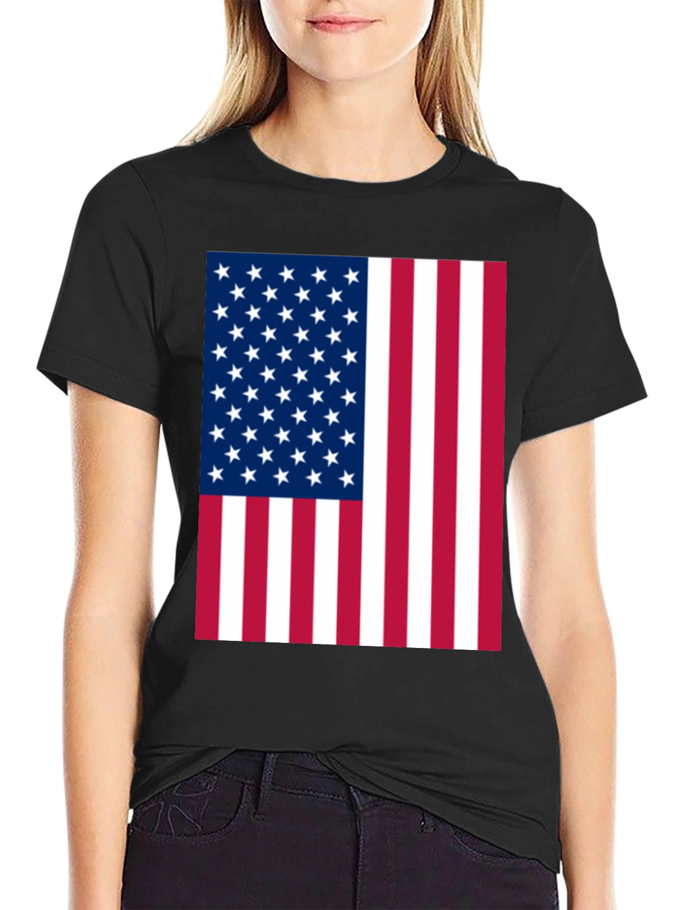 American Flag Graphic Tee - Black Cotton T-Shirt