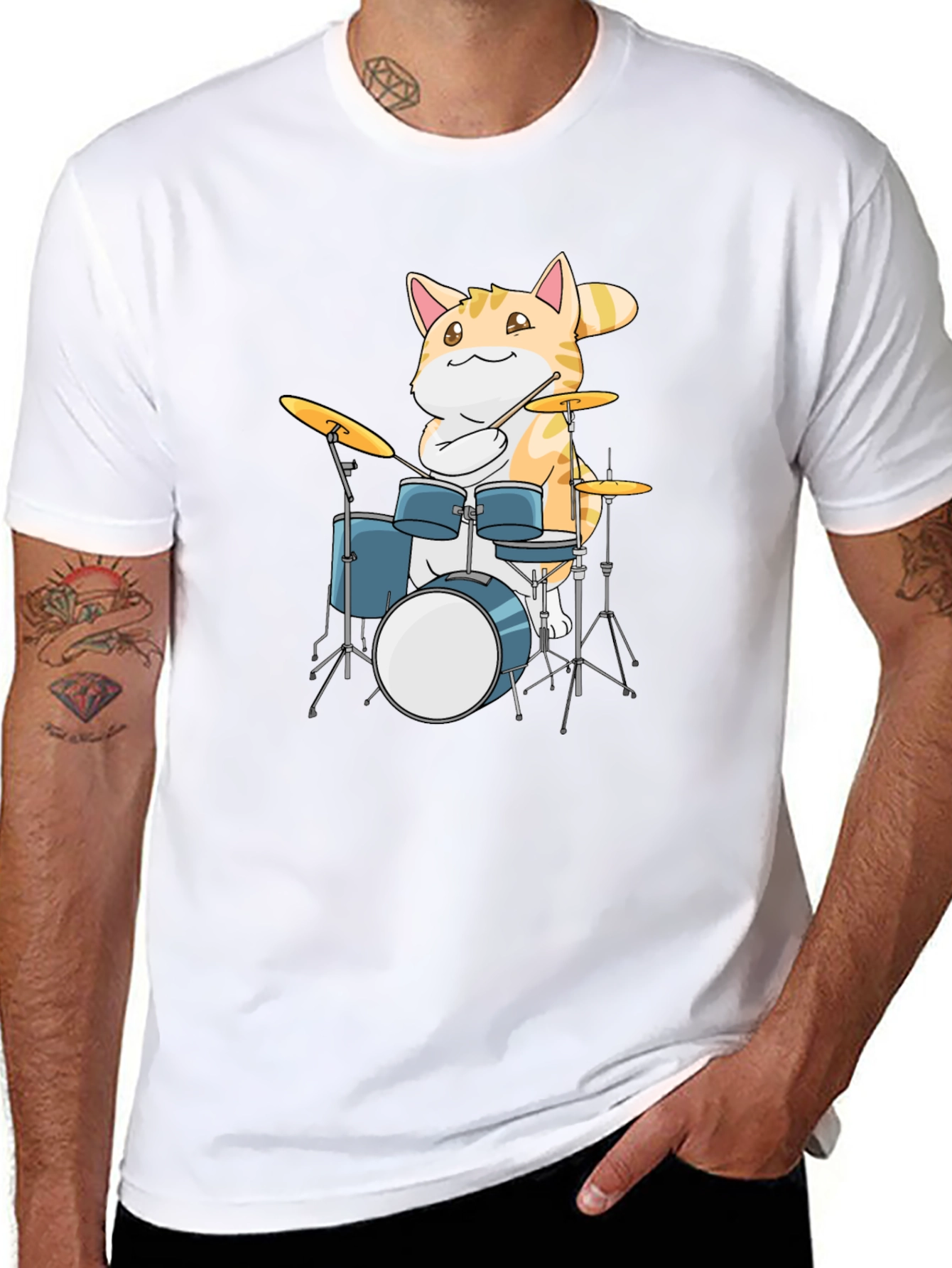 Cool Cat Drummer Graphic T-Shirt