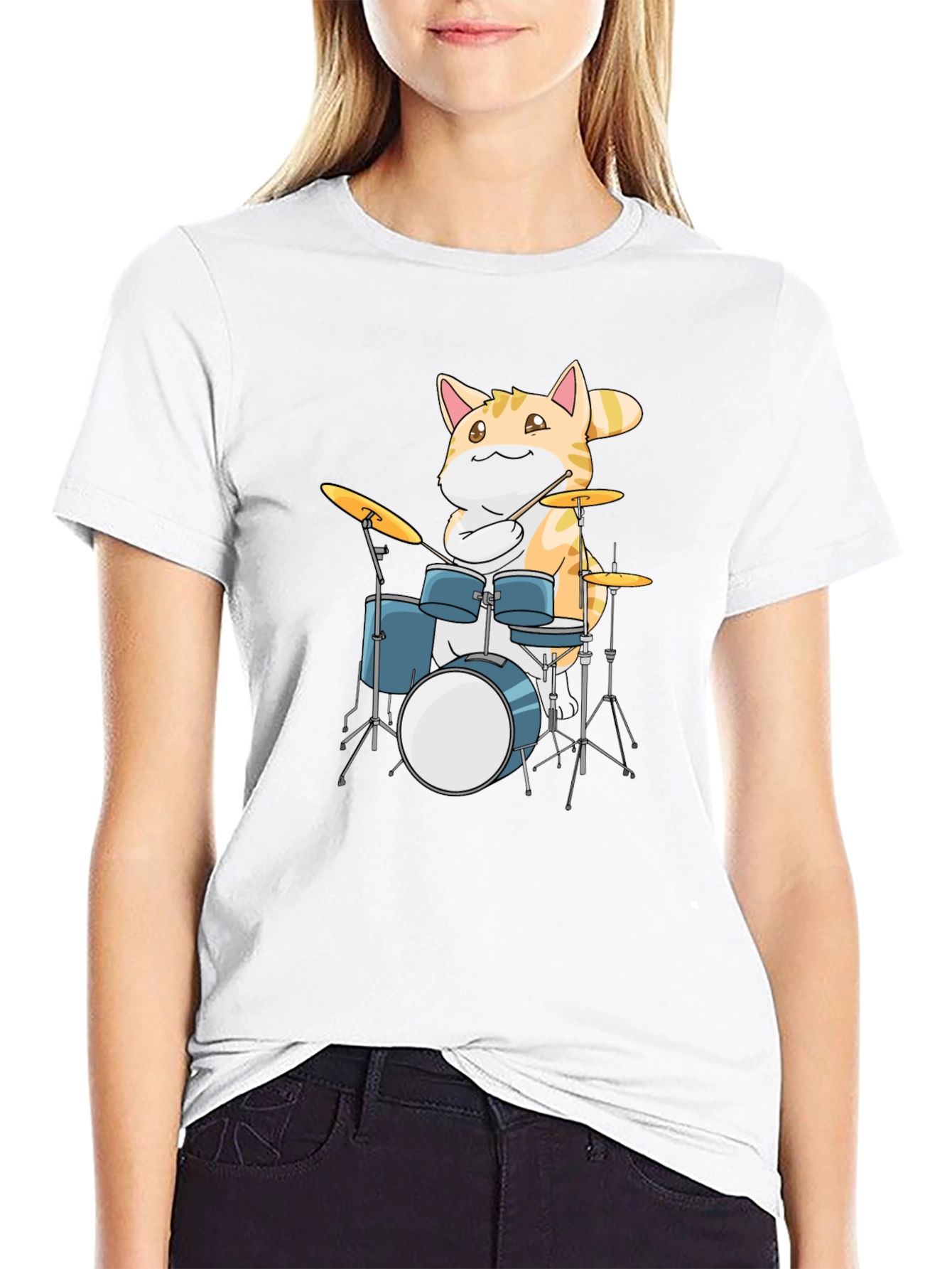 Cool Cat Drummer Graphic T-Shirt