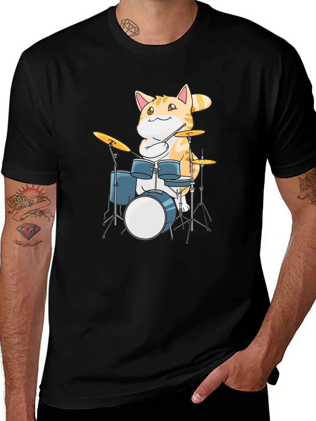 Cool Cat Drummer Graphic T-Shirt