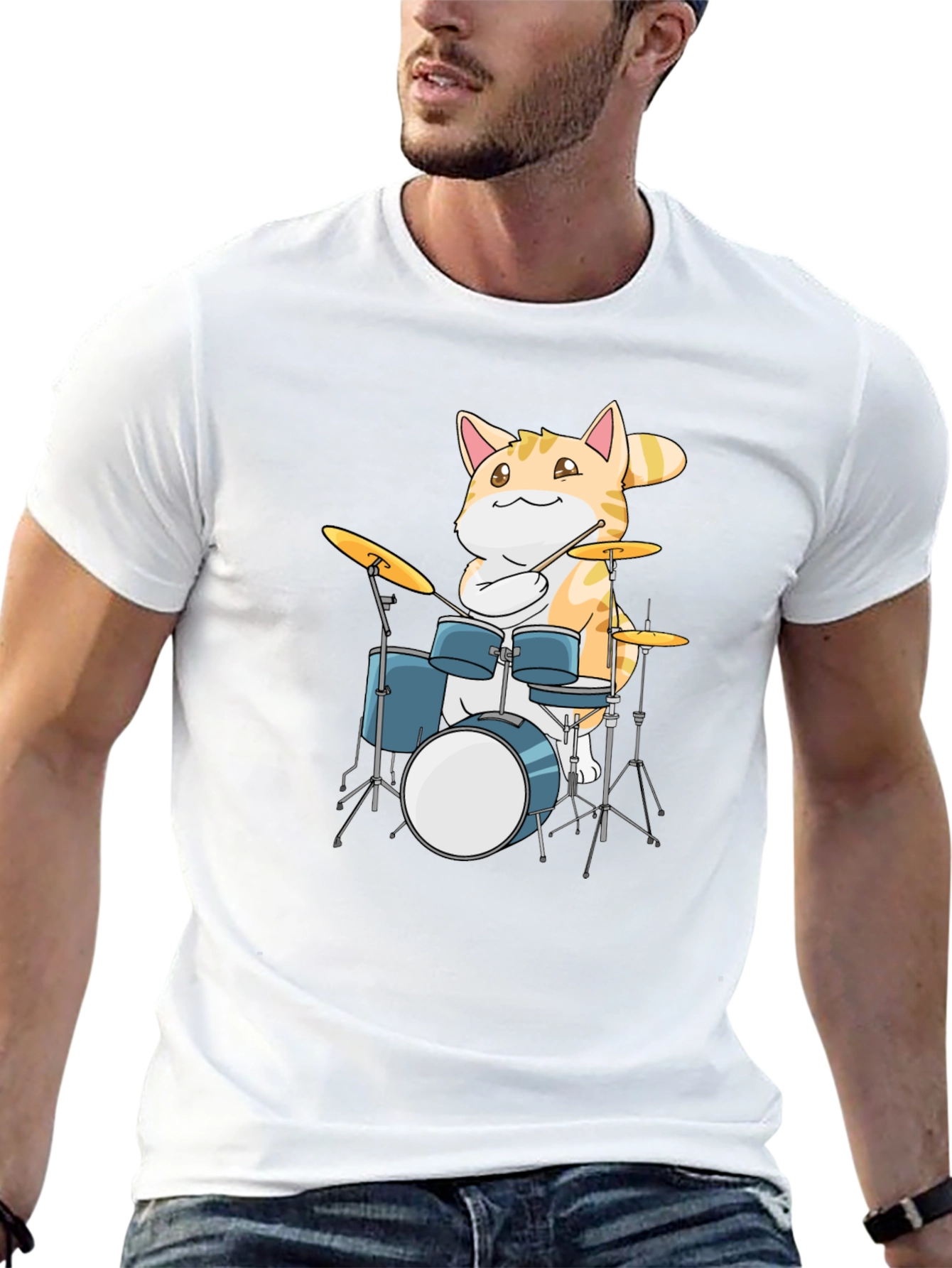 Cool Cat Drummer Graphic T-Shirt