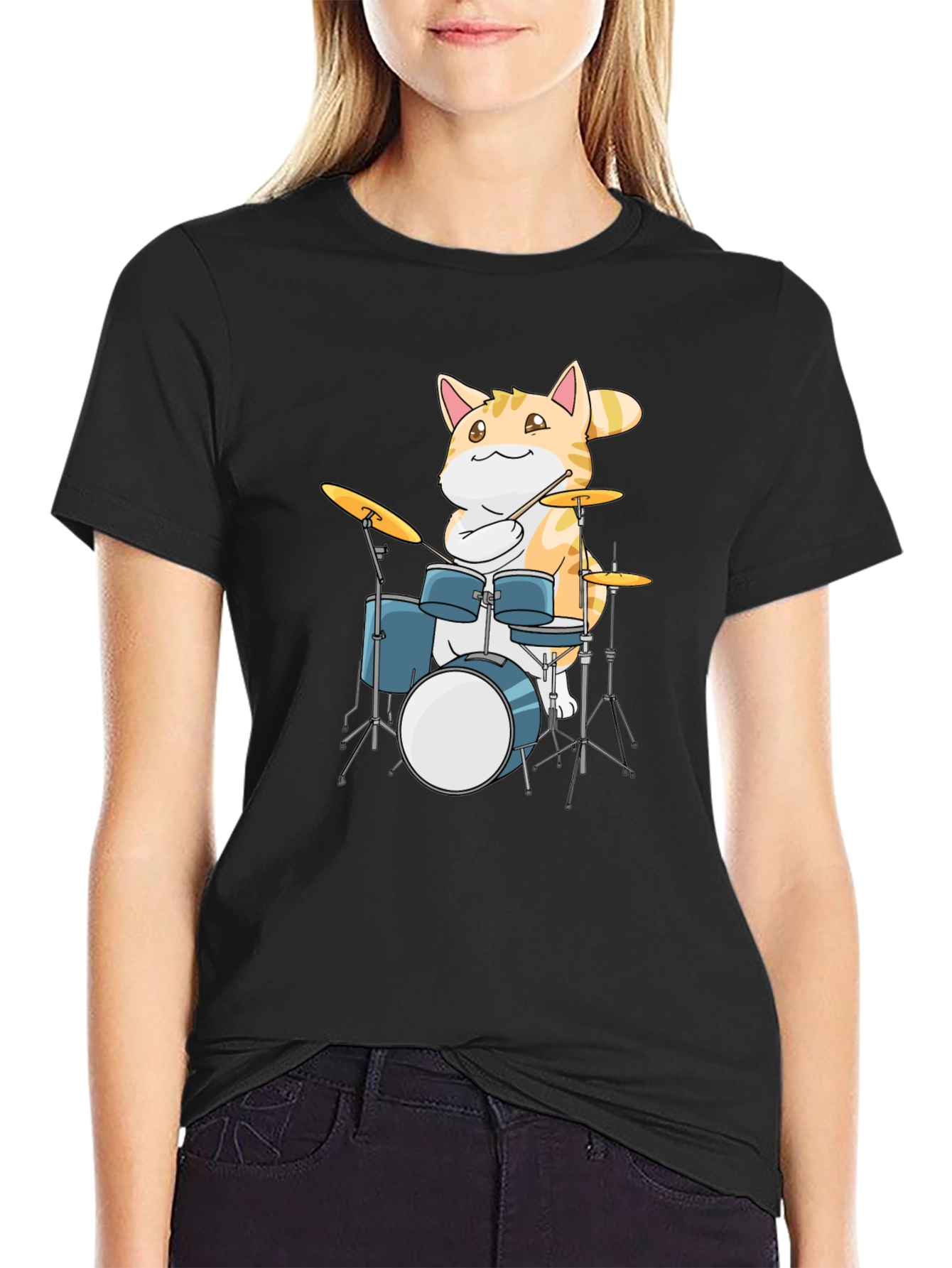 Cool Cat Drummer Graphic T-Shirt