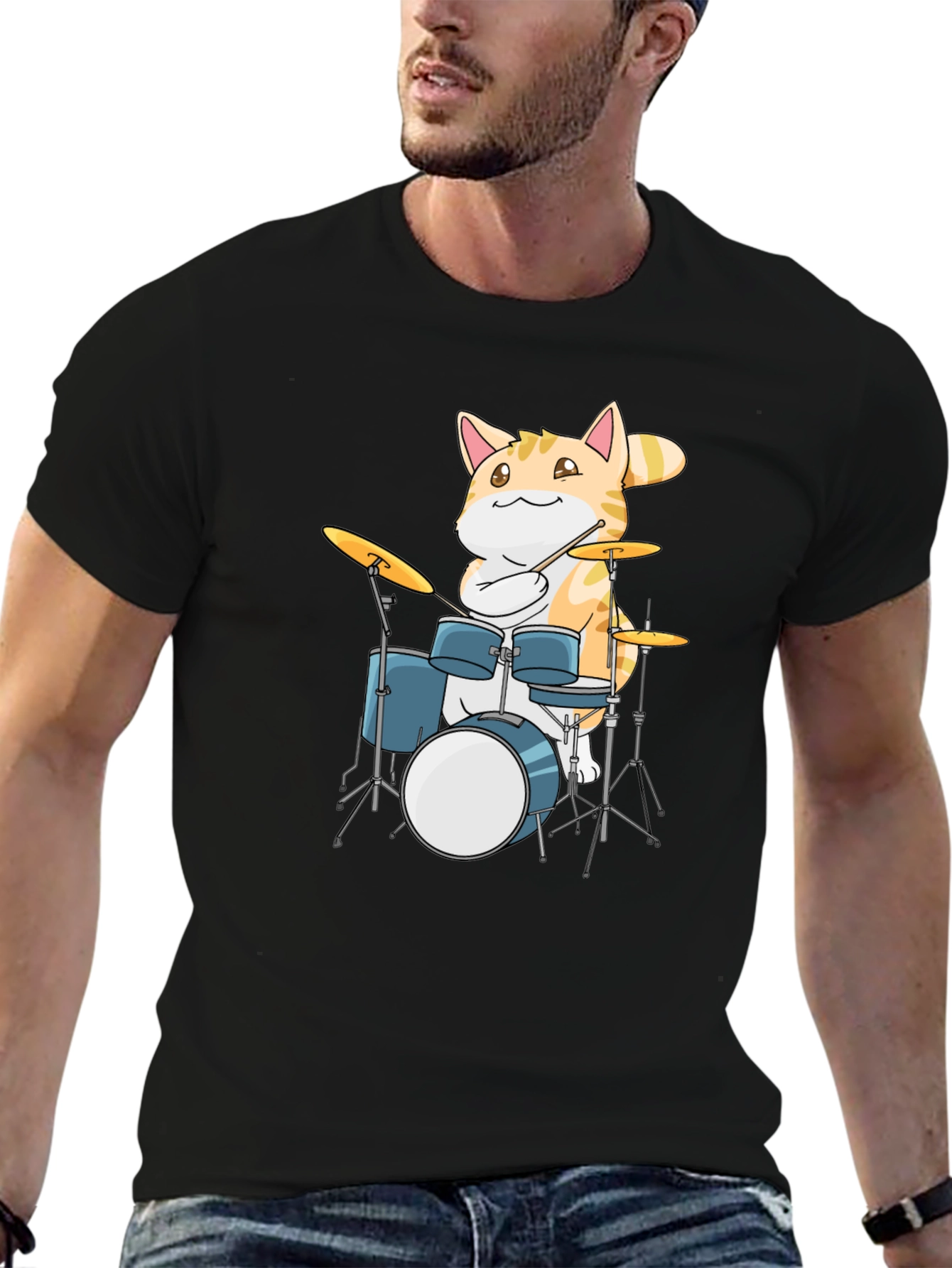 Cool Cat Drummer Graphic T-Shirt
