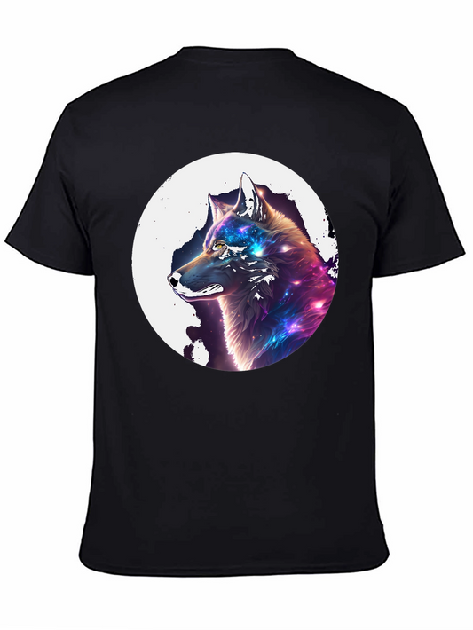 Galaxy Wolf Graphic Print Black T-Shirt
