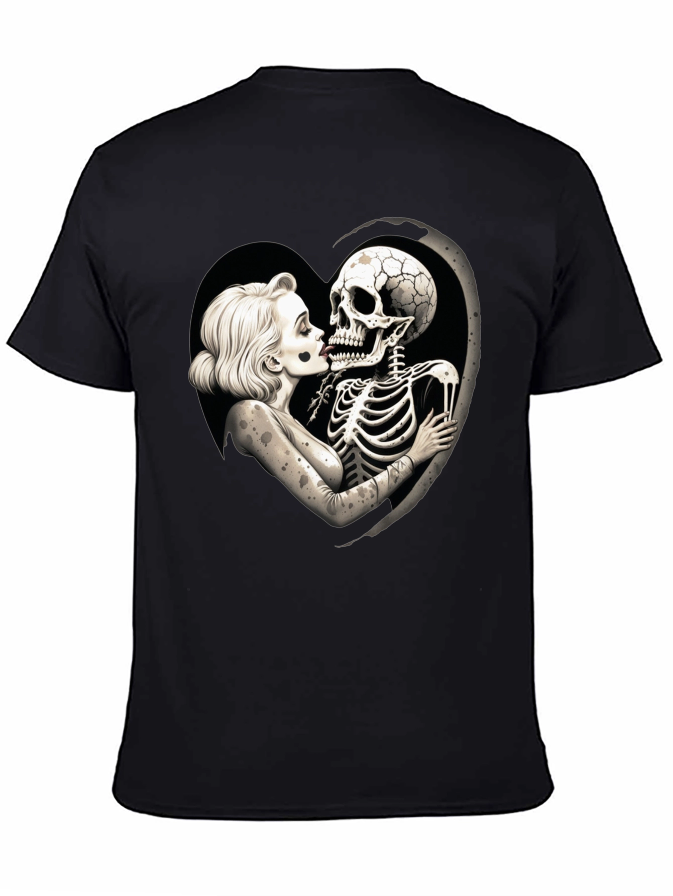 Romantic Skeleton Kiss T-Shirt - Black
