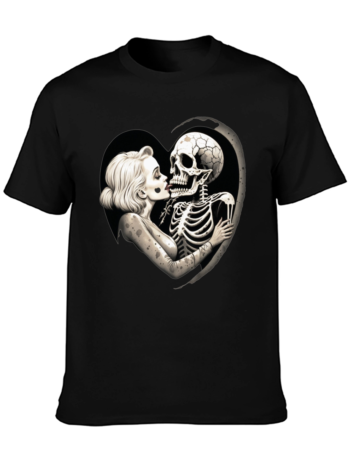 Romantic Skeleton Kiss T-Shirt - Black