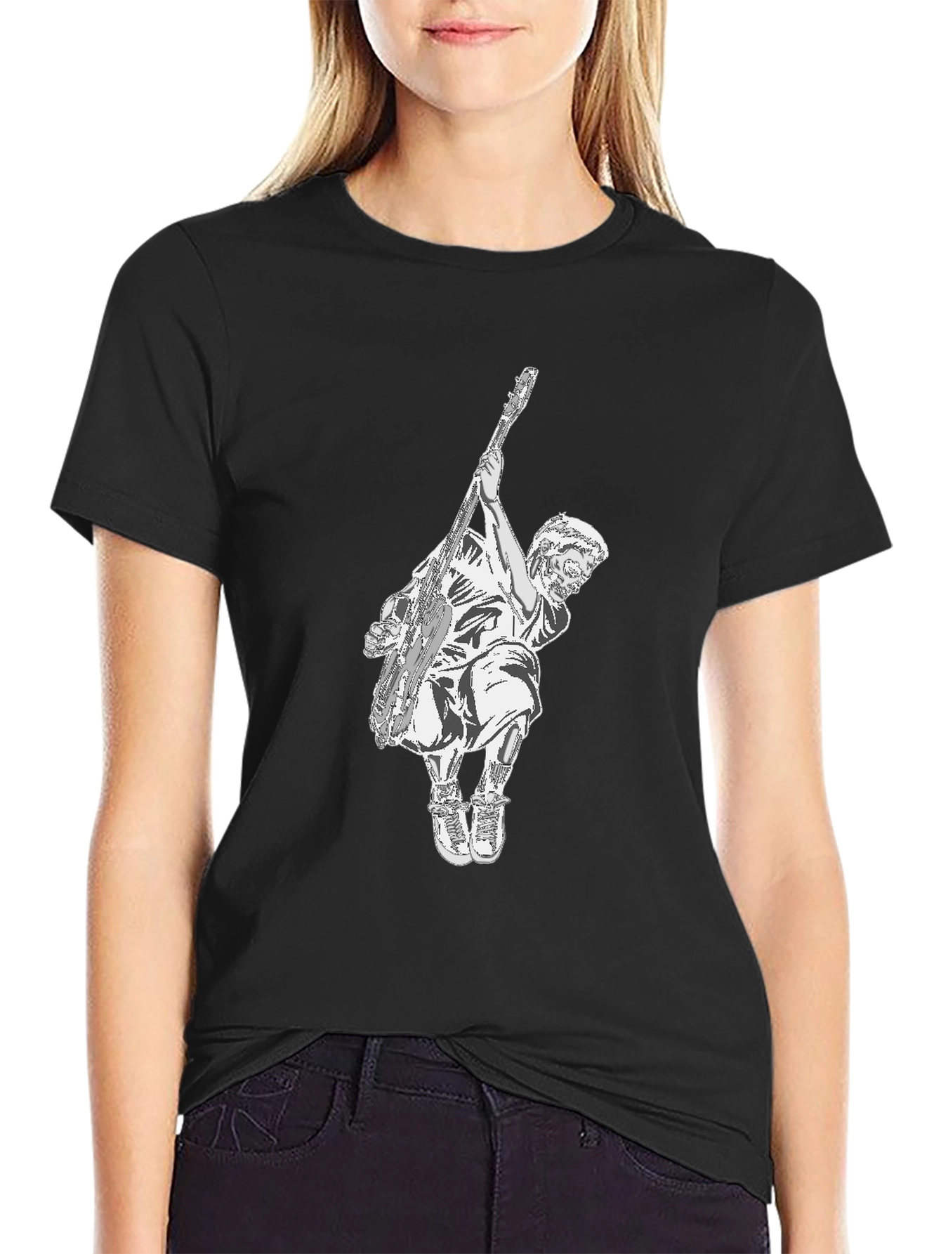 Black Graphic Tee - Musician Illustration