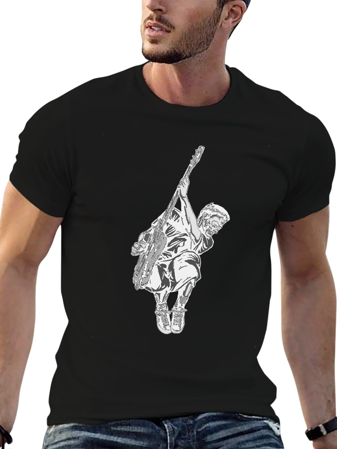 Black Graphic Tee - Musician Illustration