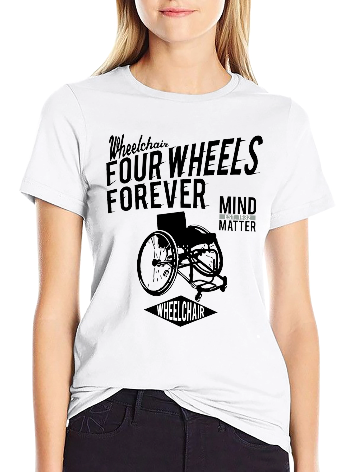 Wheelchair Four Wheels Forever Black Graphic T-Shirt