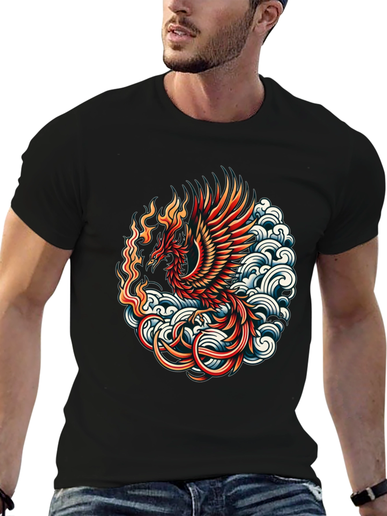 Phoenix Graphic T-Shirt - Black Cotton Blend