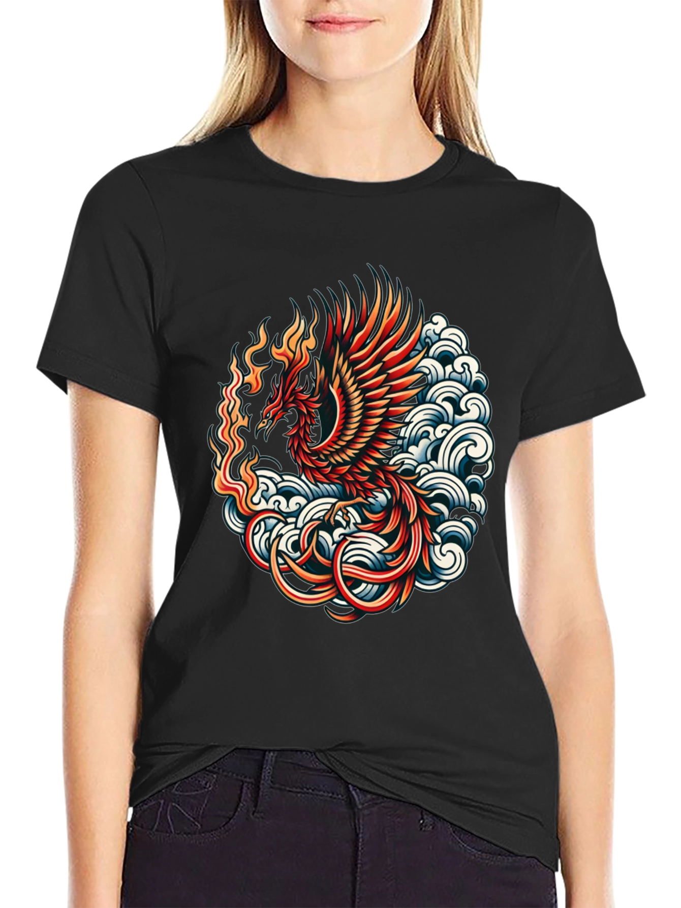 Phoenix Graphic T-Shirt - Black Cotton Blend
