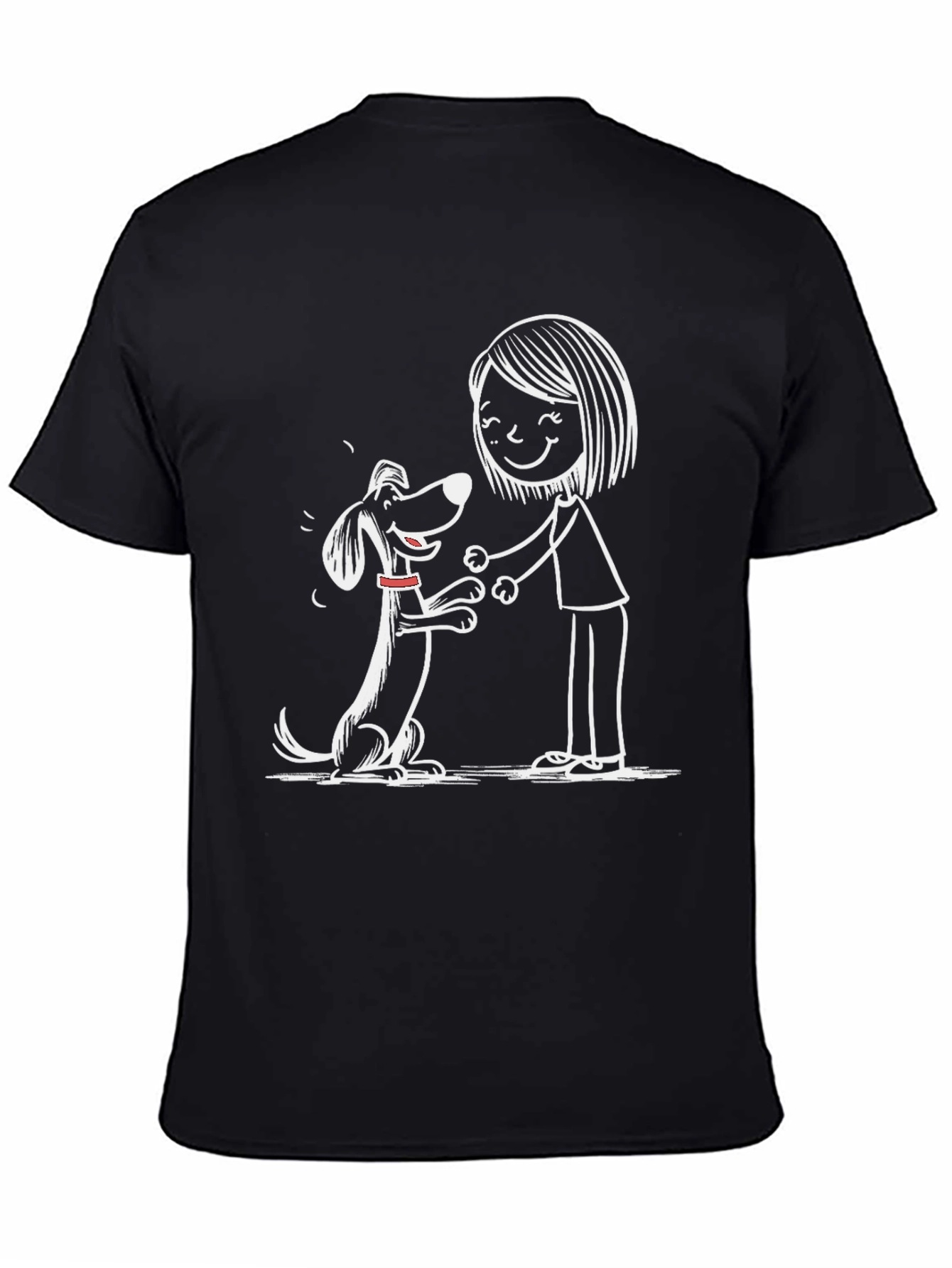 Cute Dog & Owner Graphic Black T-Shirt