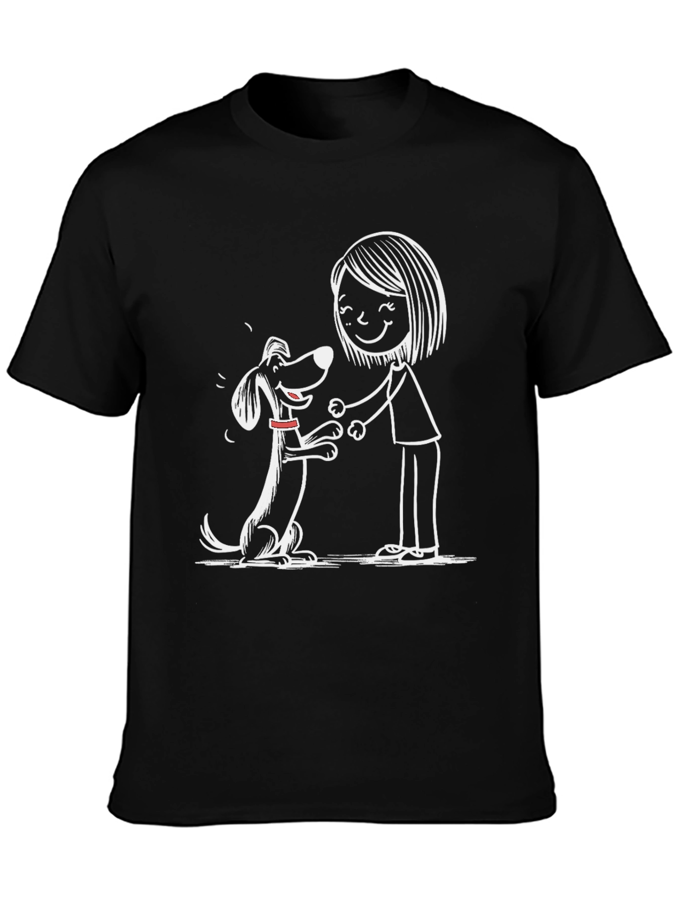 Cute Dog & Owner Graphic Black T-Shirt