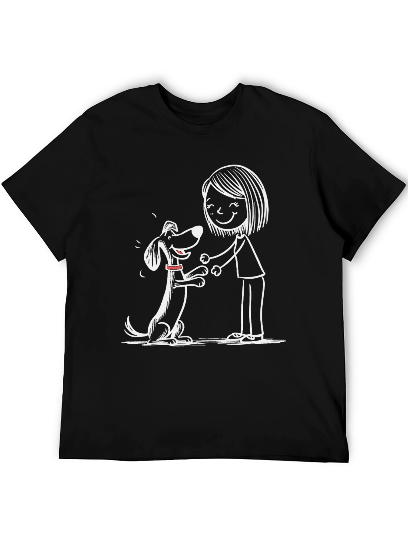 Cute Dog & Owner Graphic Black T-Shirt