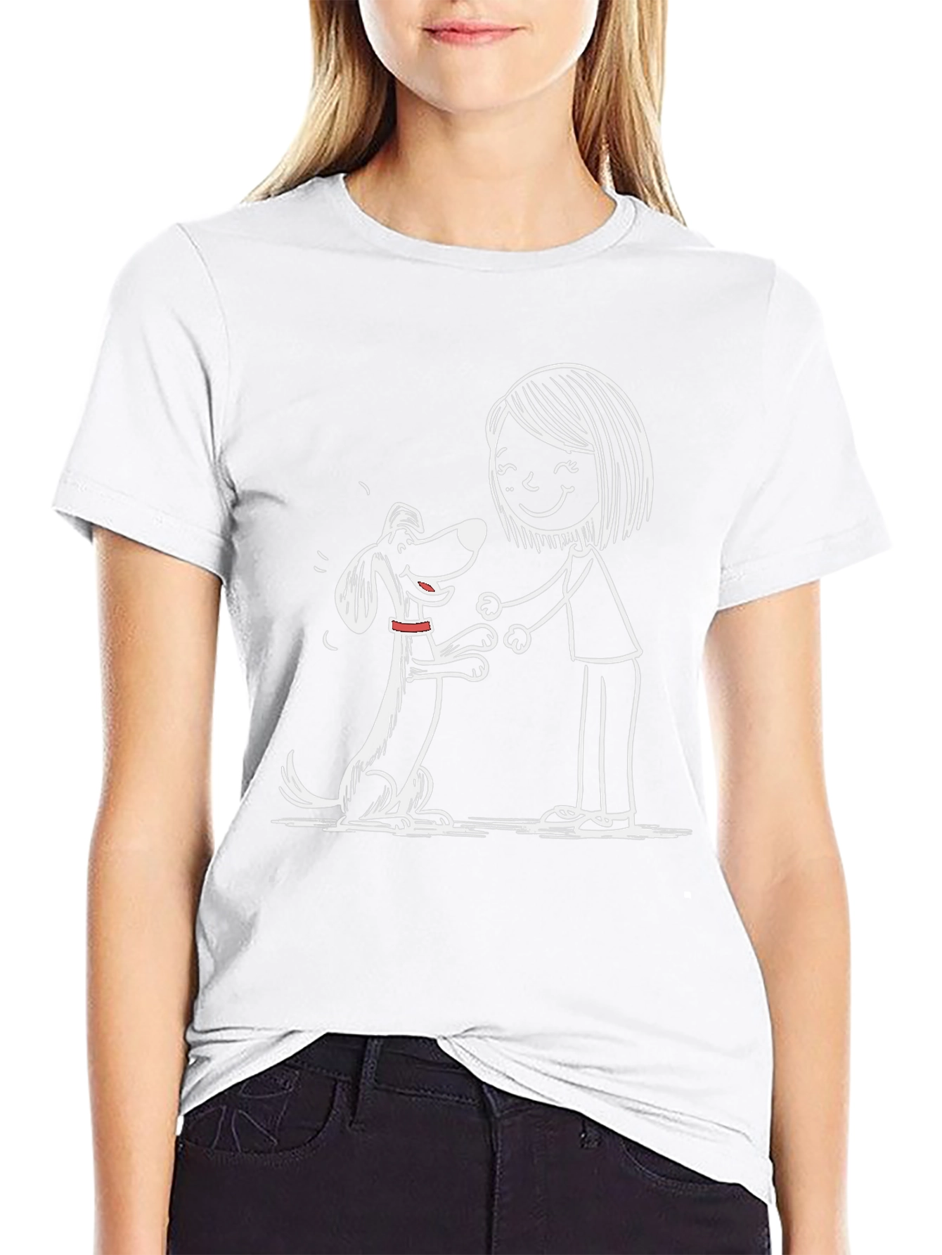 Cute Dog & Owner Graphic Black T-Shirt