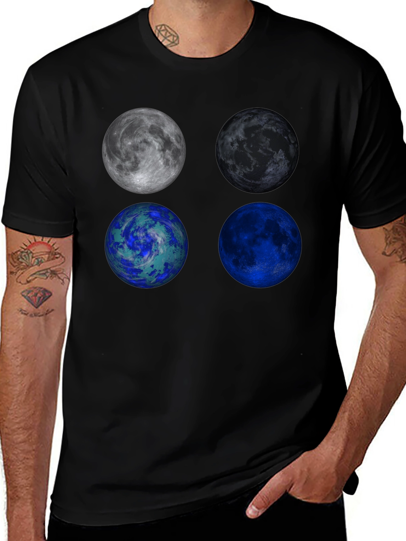 Planetary Spheres Graphic Print Black T-Shirt