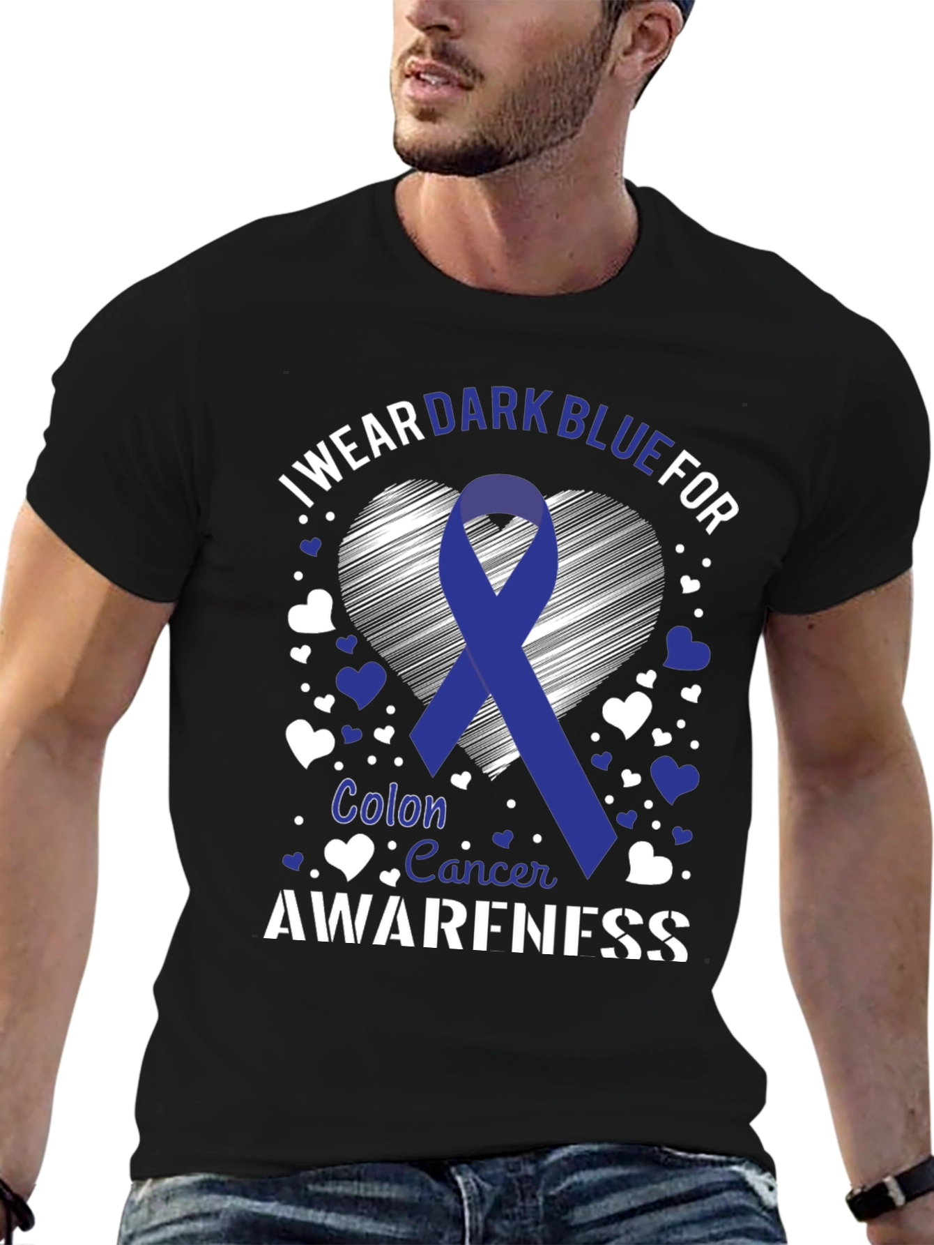 Colon Cancer Awareness Dark Blue Ribbon T-Shirt